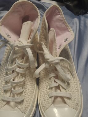 Converse Cream High-Top Sneakers with Pink Lining